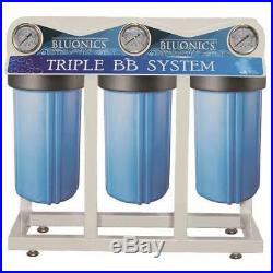 Triple Whole House Well Water Filter Big Blue Size 4.5 x 10 for Taste/Odor/Iron