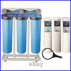 Triple Whole House Well Water Filter Big Blue Size 4.5 x 20 for Taste/Odor/Iron