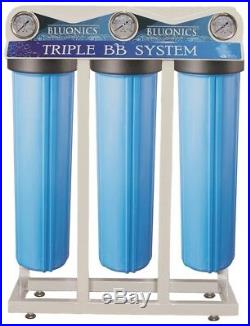 Triple Whole House Well Water Filter Big Blue Size 4.5 x 20 for Taste/Odor/Iron