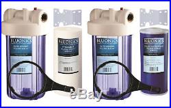 Two 10 Big Blue Whole House Water Filters Sediment & GAC Carbon, CLEAR HOUSINGS