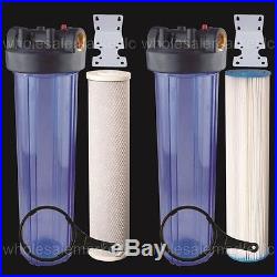 Two 20 Big Blue Whole House Water Filter with Sediment & Carbon CLEAR HOUSINGS
