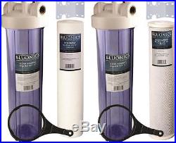 Two 20 Big Blue Whole House Water Filter with Sediment & Carbon CLEAR HOUSINGS