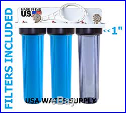 USA Water 3 Stage 20x4.5 Big Blue 1 Whole House Water Filter/2 Pressure Gauge