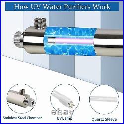 UV Light Water Purifier 55W 12 GPM Whole House, 2 Quartz Tubes + 2 Lamps