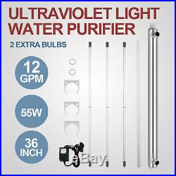 Ultraviolet Filter UV Water Purifier Sterilizer 12GPM+2 Extra Bulbs Whole House