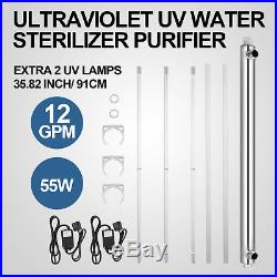 Ultraviolet Filter UV Water Sterilizer Purifier 12GPM Whole House 55w 3 UV Lamps