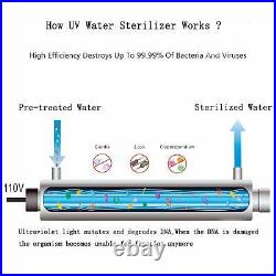 Ultraviolet Light Water Purifier Whole House Sterilizer 40W 12GPM 1 Extra Bulb