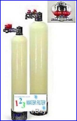Whole House 1 CUFT Carbon GAC & Stop Scale 12 GPM Conditioner Dual Tank System