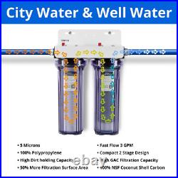 Whole House 2 Stage Water Filtration System with Extra Filter Set Sediment Rust