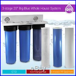 Whole House Iron Manganese Filter 3 Stages 20x 4.5 Big Blue 3/4 Ports Double O