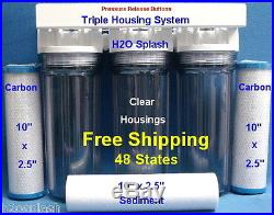 Whole House Water Filter 1 Sediment/2 Carbon/3/4 Ports/ Clear Housings/10x2.5
