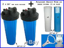 Wholehouse Dual 2 Stage 20 Big Blue Water Filter Kit with Filters and Parts
